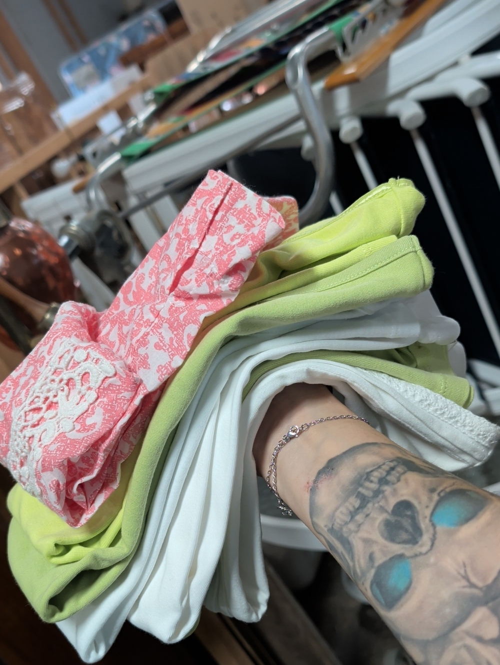 Bundle of 7 Tops XLP White, Green, Pink Mostly Layering Tanks
